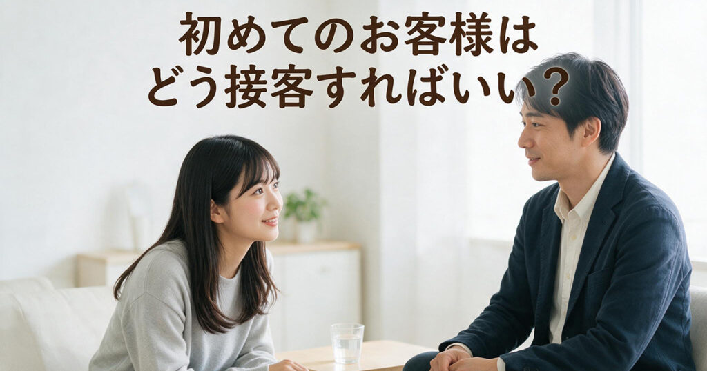 未経験女性が初めてのお客様と自然に会話するイラスト