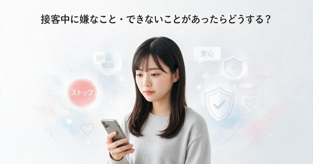 接客中の不安について女性がスタッフへ相談するイラスト