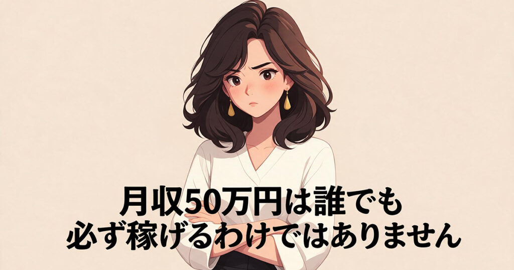 月収50万円の注意点を伝えるイラスト
