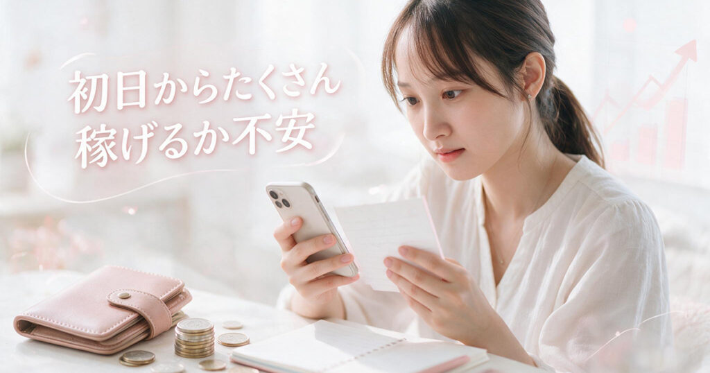 初日の給料について不安を感じる女性