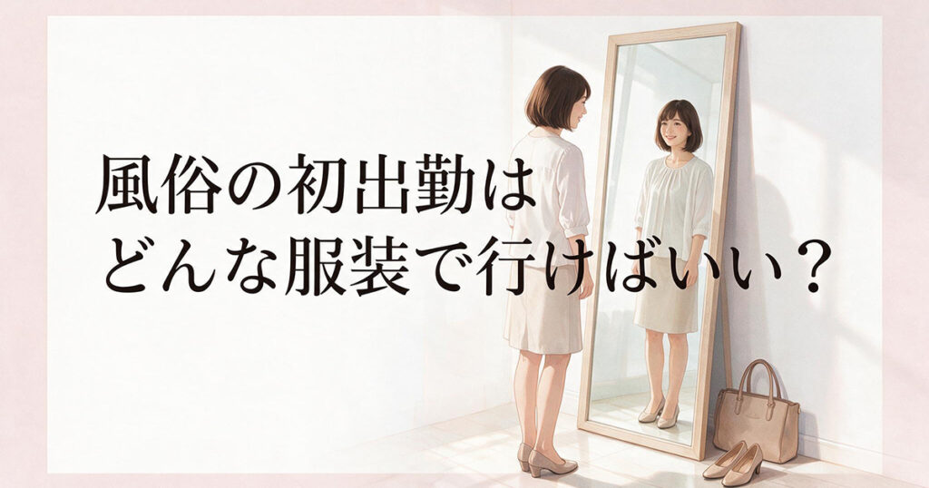 鏡の前で初出勤の服装を確認する女性