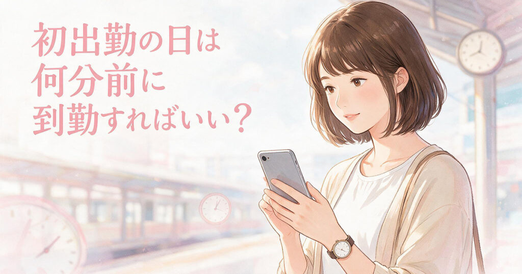 初出勤の到着時間をスマホで確認する女性