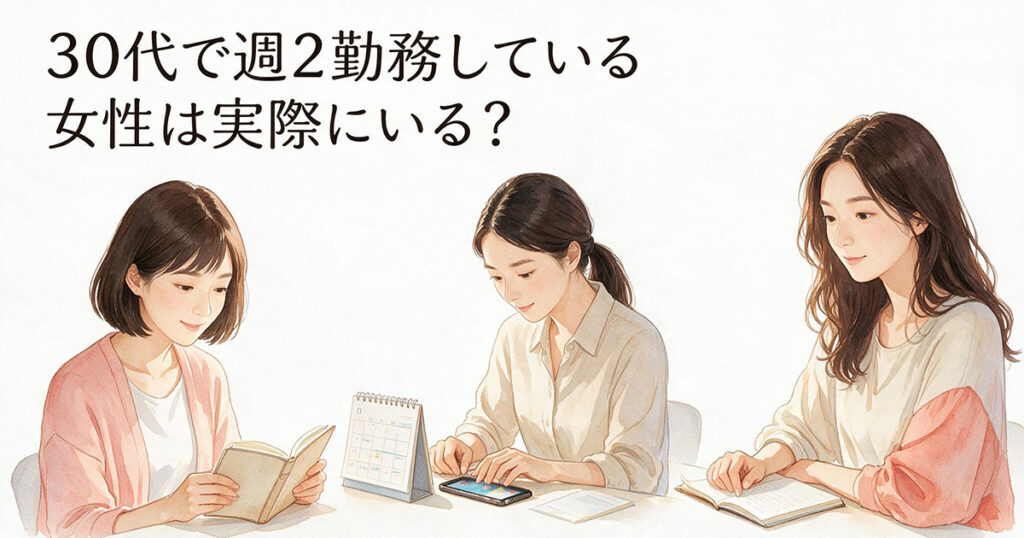 週2勤務を選んで働く30代女性たちのイラスト