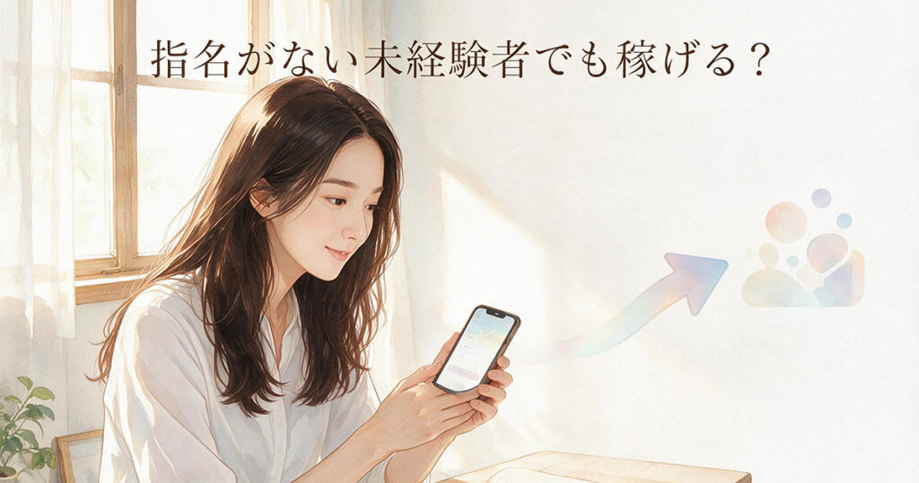 指名がない状態から仕事を始める未経験女性のイラスト