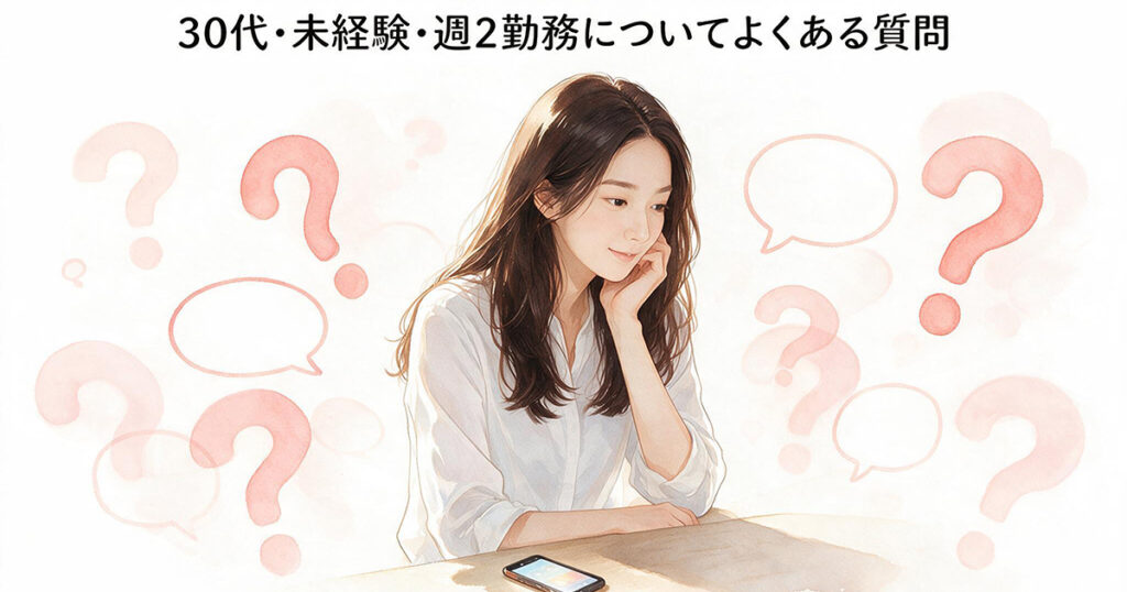 30代未経験女性が週2勤務の疑問を調べるイラスト