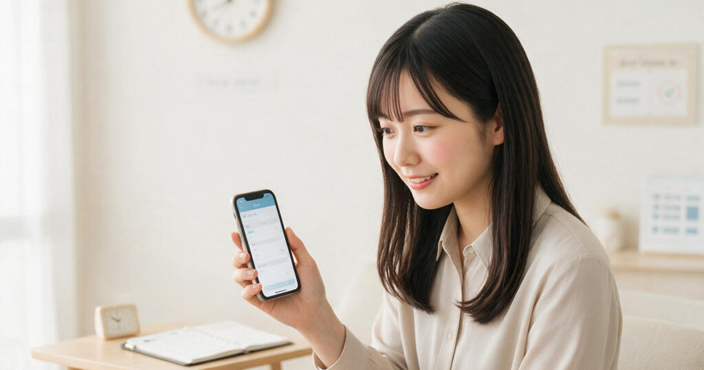 初出勤の女性が準備を終えて最初の予約を待つイラスト