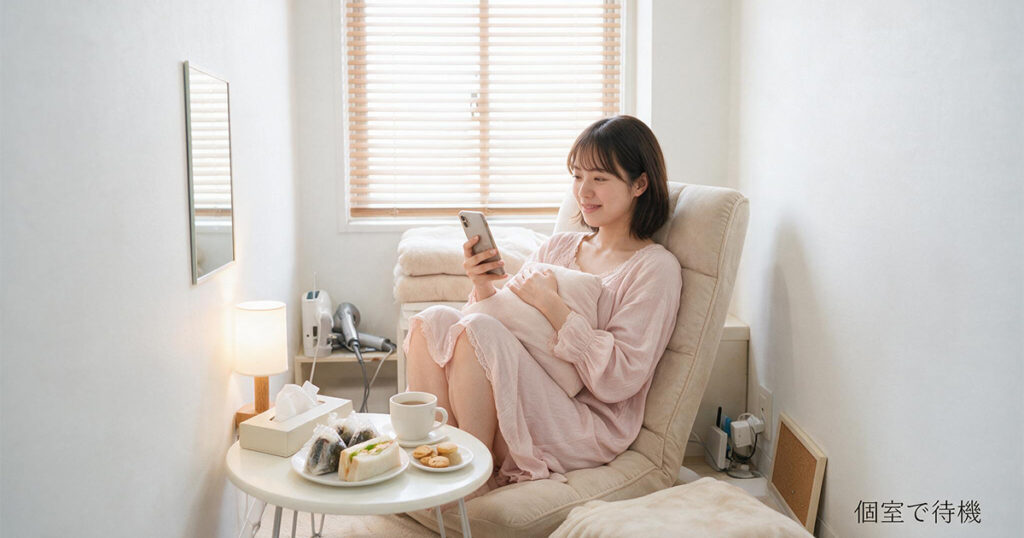待機室で過ごす女性