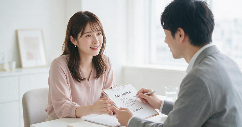 顔出しや仕事内容を相談する女性