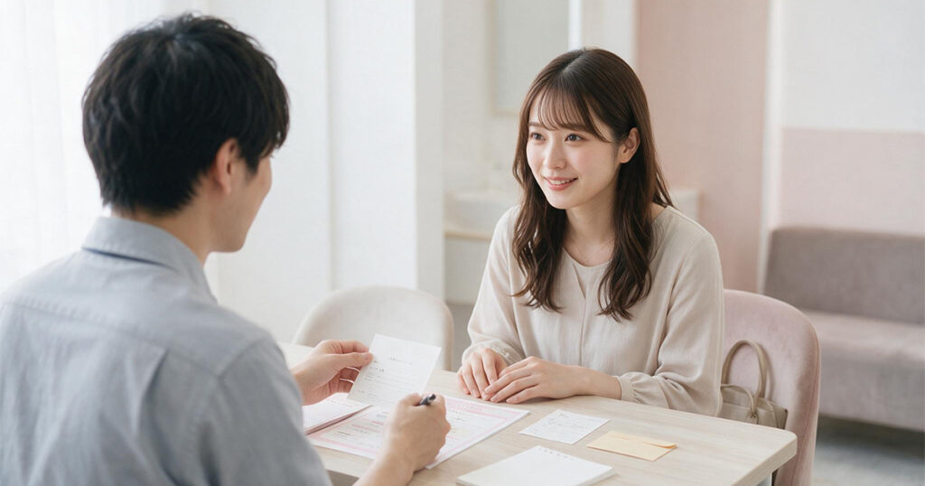 面接結果を聞く女性