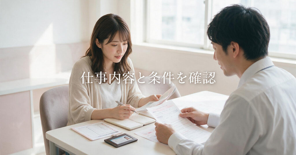 面接条件を確認する女性