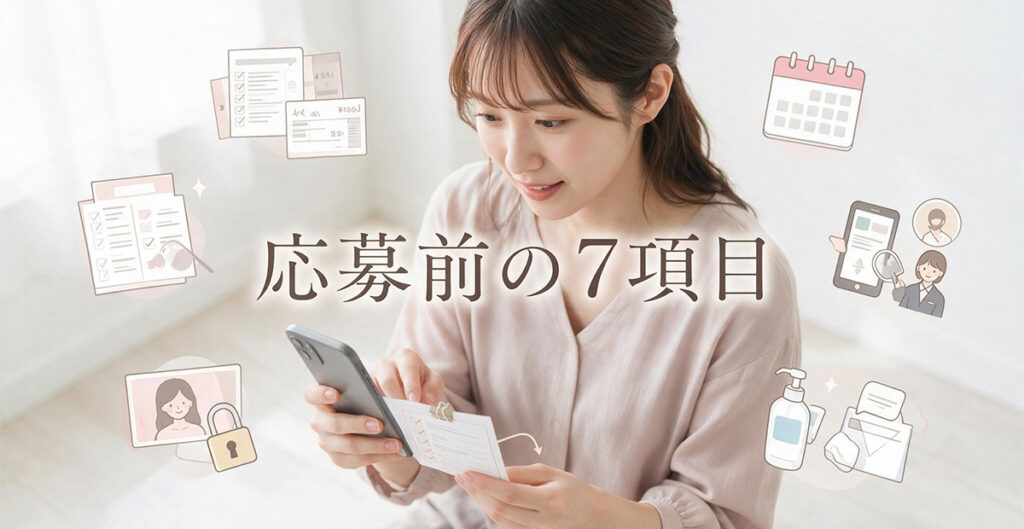 応募前の7項目を確認する女性