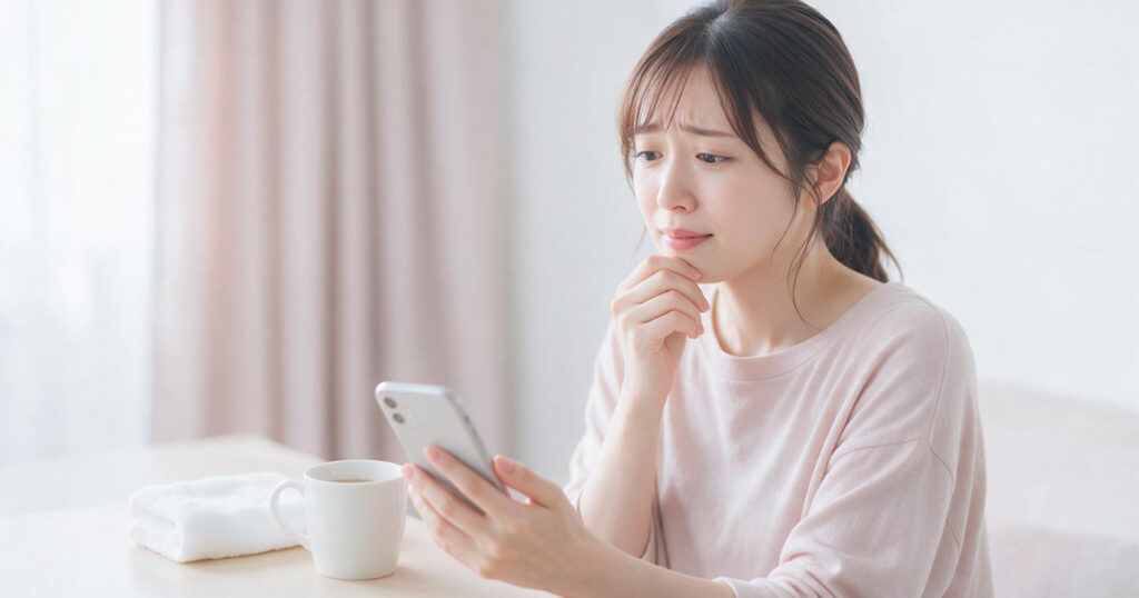 生理中の勤務や体調についてスマートフォンで確認する女性