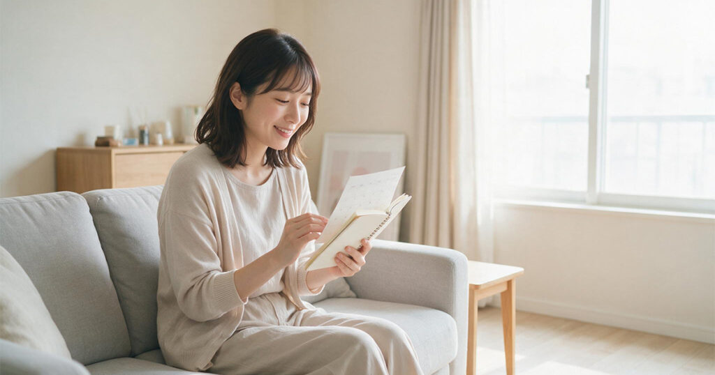 スケジュールを確認しながら生理中の休みに安心する女性