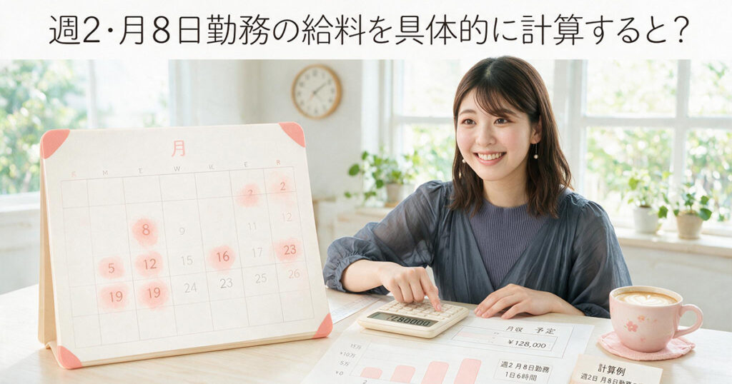 週2・月8日勤務の給料を具体的に計算すると？