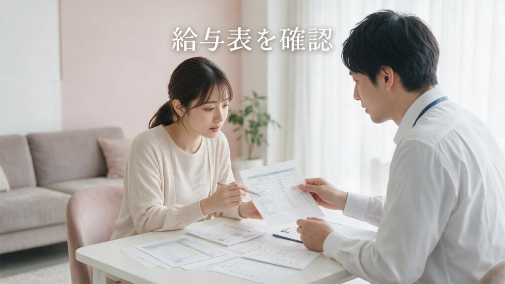 給与条件を確認する女性