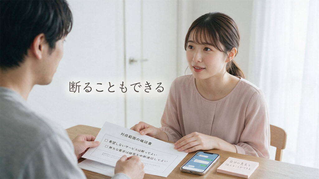 対応範囲を相談する女性