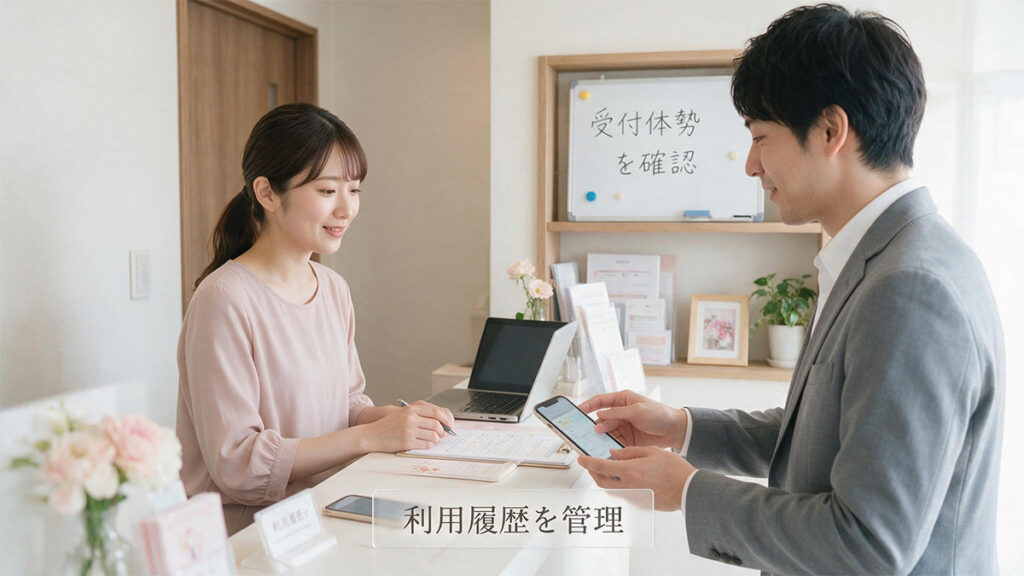 受付体制を確認する女性