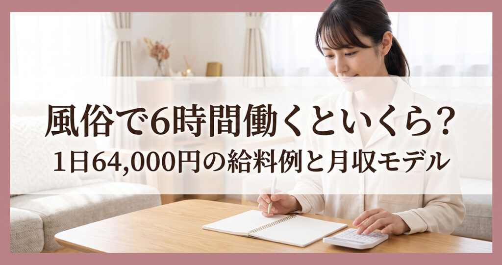風俗で6時間働くといくら？1日64,000円の給料例と月収モデル
