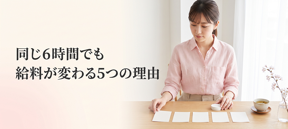 給料を左右する5つの要素を確認する女性