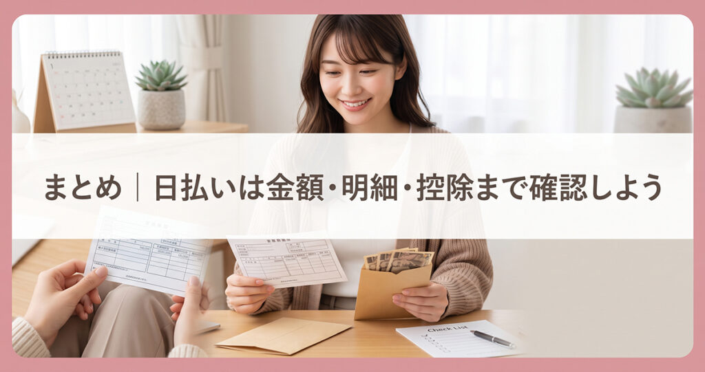 日払いの金額・明細・控除を確認する女性