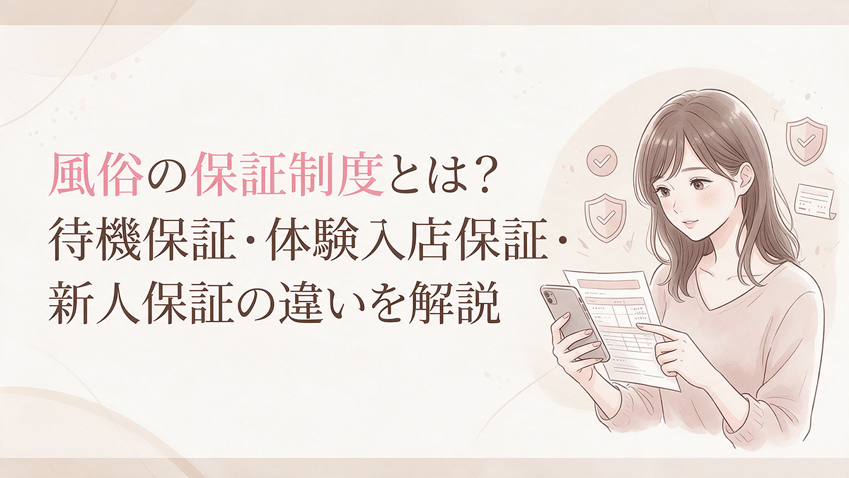 風俗の保証制度を確認する女性のイラスト