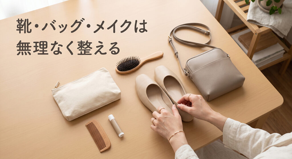 靴・バッグ・身だしなみ用品を整えた場面