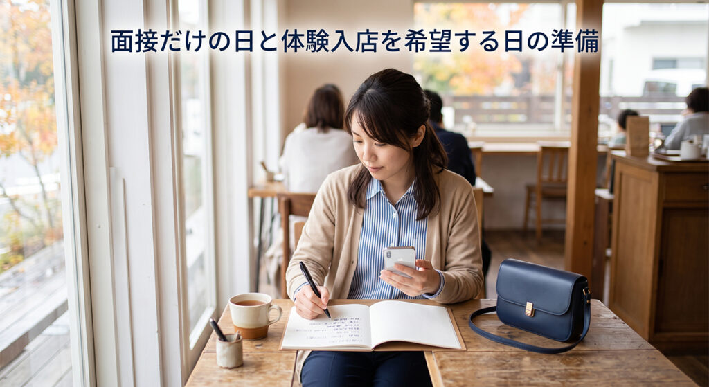 面接と当日の予定を事前に整理する成人女性