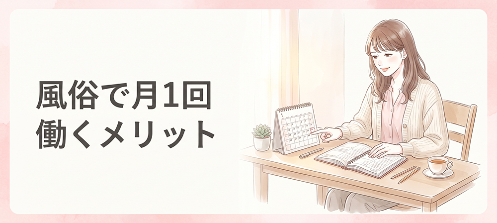 月1回勤務のメリットを感じる女性のイラスト