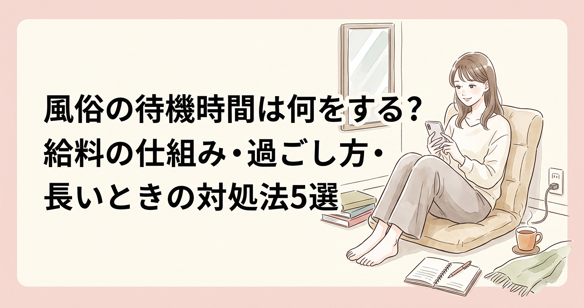 待機室でリラックスして過ごす女性のイラスト