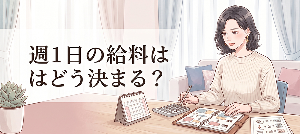 週1日勤務の給料を確認する女性のイラスト