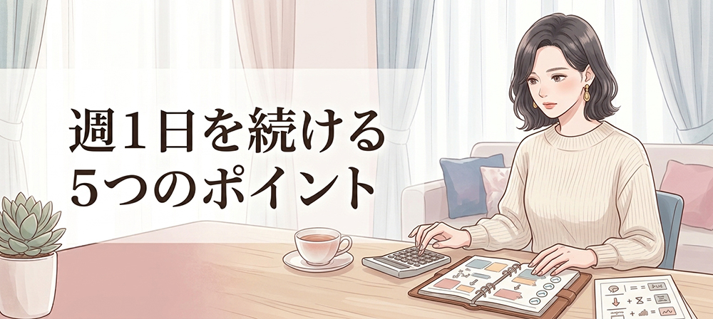 週1日勤務を無理なく続ける女性のイラスト