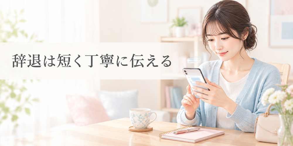 スマートフォンで面接辞退を丁寧に伝える女性