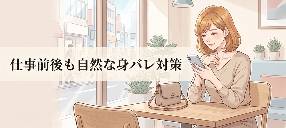 仕事前後にスマートフォンを確認する女性